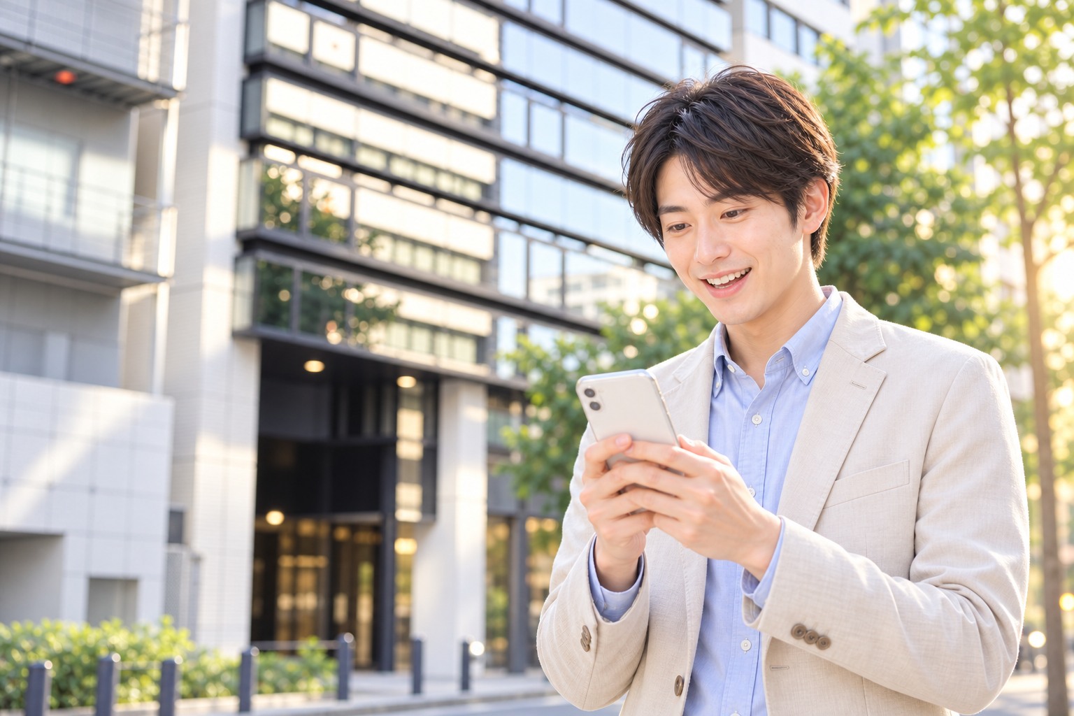 パーティー終了後に届いたアプローチを確認する男性